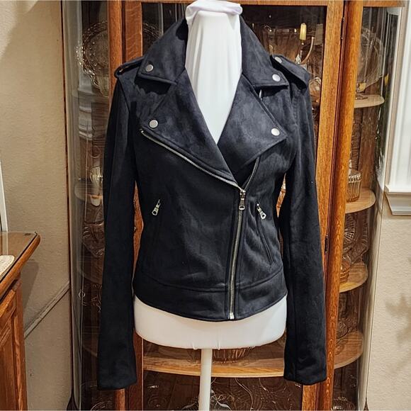 BANANA REPUBLIC Women's Black Vegan Suede Moto Jackets size XS NEW - Picture 1 of 7